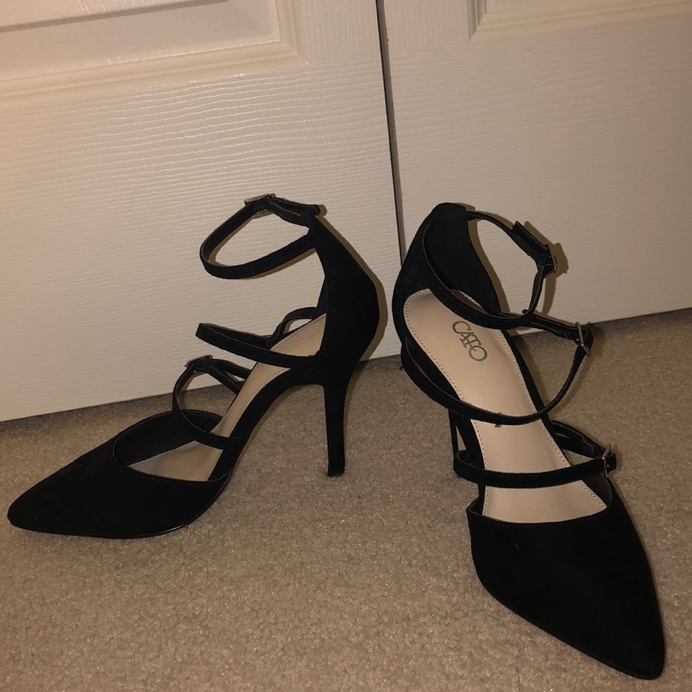 Cato black 3 strapped heels